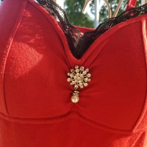 RED DRESS WITH RHINESTONES,SIZE MEDIUM - Picture 2 of 8